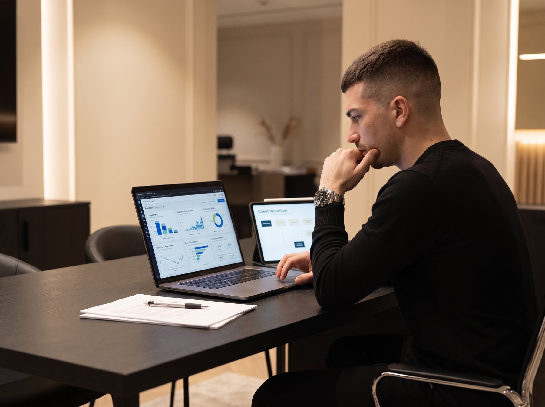 Consultor de EGANEX analizando datos y el flujo de cliente